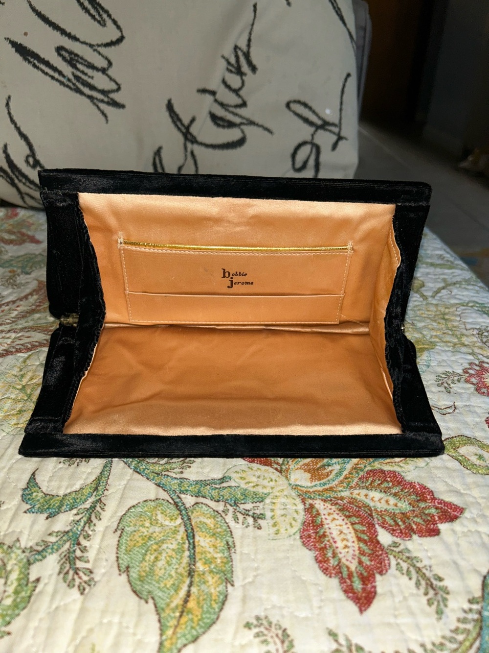 Vintage 1950's 60's Black Velvet Envelope Clutch Purse Evening Bag Bobbie Jerome
